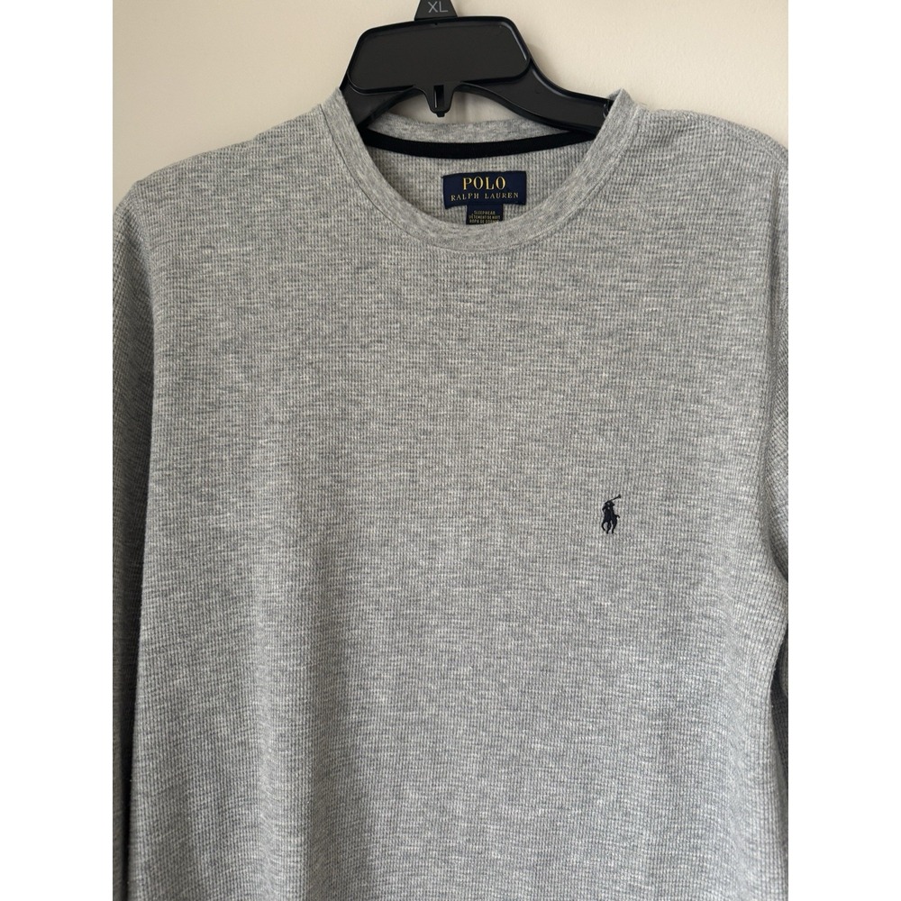 Polo Ralph Lauren Gray Waffle Knit Long Sleeve Shirt Lg Sleepwear Black Pony